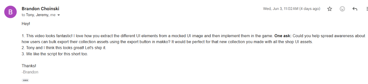 Makko.ai: Brandon: “This video looks fantastic… let’s ship it.”